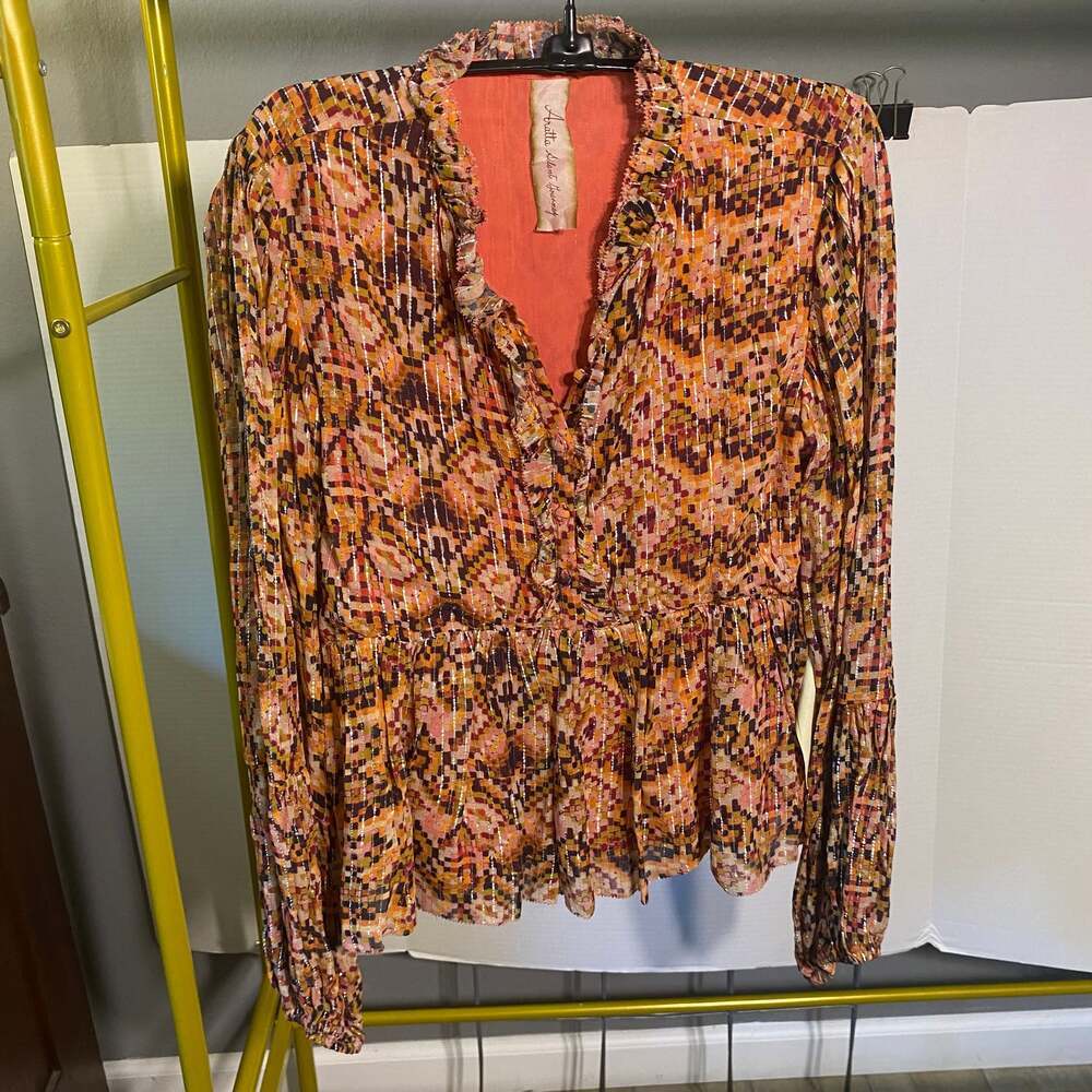 Aratta Silent Journey Top Sheer Paisley  Tunic Blouse Size S can‎ fit M/L NWT